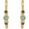 14 Karat Yellow Gold Natural Blue Zircon and Natural Blue Sapphire Bezel Set Hoop Earrings