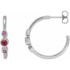 Sterling Silver Natural Ruby and Natural Pink Blue Sapphire Bezel Set Hoop Earrings