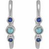 14 Karat White Gold Natural Blue Zircon and Natural Blue Sapphire Bezel Set Hoop Earrings
