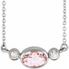 Sterling Silver  Pink Morganite and 0.12 Carat Diamond Bezel Set 18 inch Necklace