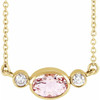 14 Karat Yellow Gold Pink Morganite and 0.12 Carat Diamond Bezel Set 18 inch Necklace