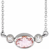 14 Karat White Gold Pink Morganite and 0.12 Carat Diamond Bezel Set 18 inch Necklace
