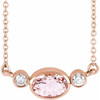14 Karat Rose Gold Pink Morganite and 0.12 Carat Diamond Bezel Set 20 inch Necklace