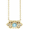 14 Karat Yellow Gold Natural Aquamarine Gem and .03 Carat Natural Diamond Art Deco 18 inch Necklace
