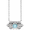14 Karat White Gold Aquamarine Gem and .03 Carat Diamond Art Deco 16 inch Necklace