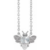 Sterling Silver Natural White Sapphire Bee 16 inch Necklace