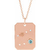 14 Karat Rose Gold Aquamarine Gem and 0.07 Carat Diamond Cancer Zodiac Constellation 16 inch Necklace