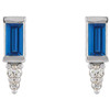 14 Karat White Gold Natural Blue Sapphire and .03 Carat Natural Diamond Bar Earrings