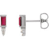 14 Karat White Gold Natural Ruby and .03 Carat Natural Diamond Bar Earrings