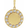 14 Karat Yellow Gold Cultured White Seed Pearl Engravable Halo Style Pendant