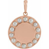 14 Karat Rose Gold Cultured White Seed Pearl Engravable Halo Style Pendant