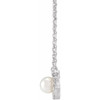Platinum Cultured Akoya Pearl and .03 Carat Diamond Halo Style 16 inch Necklace