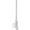 14 Karat White Gold Cultured Akoya Pearl and .03 Carat Diamond Halo Style 18 inch Necklace
