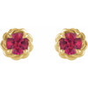 14 Karat Yellow Gold 4 mm Lab Grown Ruby Claw Prong Rope Earrings