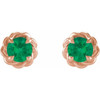 14 Karat Rose Gold 4 mm Lab Grown Emerald Claw Prong Rope Earrings