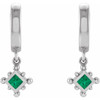 14 Karat White Gold Lab Grown Emerald Beaded Bezel Set Hoop Earrings