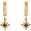 14 Karat Yellow Gold Natural Amethyst Beaded Bezel Set Hoop Earrings