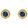 14 Karat Yellow Gold 3.5 mm Natural Blue Sapphire Beaded Halo Style Earrings