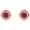 14 Karat Rose Gold 3.5 mm Natural Ruby Beaded Halo Style Earrings