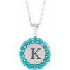 14K White Natural Turquoise Engravable Halo Style 16 inch Necklace