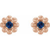 14 Karat Rose Gold Natural Blue Sapphire Petite Flower Beaded Earrings
