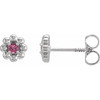 14 Karat White Gold Natural Pink Tourmaline Petite Flower Beaded Earrings