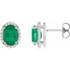 Platinum Lab Grown Emerald and .04 Carat Natural Diamond Halo Style Earrings