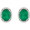 Platinum Lab Grown Emerald and .04 Carat Natural Diamond Halo Style Earrings