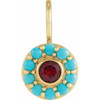 14 Karat Yellow Gold Mozambique Garnet and Turquoise Halo Style Charm