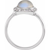 Platinum Natural Rainbow Moonstone and 00.17 Carat Natural Diamond Halo Style Ring