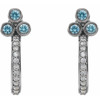 Genuine Blue Zircon Earrings in 14 Karat White Gold and 0.25 Carat Diamond J-Hoop Earrings