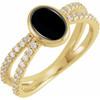 14 Karat Yellow Gold Natural Black Onyx and 0.37 Carat Natural Diamond Ring