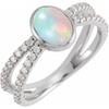 Platinum Natural White Ethiopian Opal and 0.37 Carat Natural Diamond Ring