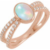 14 Karat Rose Gold Natural White Ethiopian Opal and 0.37 Carat Natural Diamond Ring