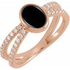 14 Karat Rose Gold Natural Black Onyx and 0.37 Carat Natural Diamond Ring