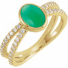 14 Karat Yellow Gold Natural Chrysoprase and 0.37 Carat Natural Diamond Ring