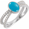 14 Karat White Gold Natural Turquoise and 0.37 Carat Natural Diamond Ring