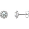 Moissanite Earrings in 14 Karat White Gold 4 mm Round Moissanite and 0.12 Carat Diamond Earrings