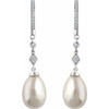 14 Karat White Gold Freshwater Pearl and 00.17 Carat Diamond Earrings