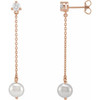 14 Karat Rose Gold Cultured Freshwater Pearl and 0.50 Carat Lab Grown Diamond Earrings
