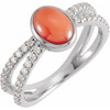 Sterling Silver Natural Pink Coral & 3/8 Carats Natural Diamond Ring