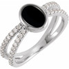 Sterling Silver Natural Black Onyx & 3/8 Carats Natural Diamond Ring