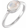 Platinum Natural Rainbow Moonstone  & .03 Carats Natural Diamond Ring