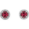 14 Karat White Gold 4mm Round Genuine  Ruby and 0.12 Carat Diamond Earrings