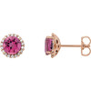 Pink Tourmaline Earrings in 14 Karat Rose Gold Pink Tourmaline and 0.20 Carat Diamonds