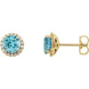 Genuine Blue Zircon Earrings in 14 Karat Yellow Gold Genuine Blue Zircon and 0.20 Carat Diamond Earrings