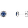 14 Karat White Gold Blue Sapphire Earrings and 0.17 Carat Diamonds