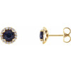 14 Karat Yellow Gold Blue Sapphire Earrings and 0.17 Carat Diamonds