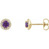 Genuine Amethyst Earrings in 14 Karat Yellow Gold Amethyst and 0.12 Carat Diamond Earrings