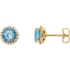Round Cut Aquamarine Gems Set in 14 Karat Yellow Gold and 0.12 Carat Diamond Earrings